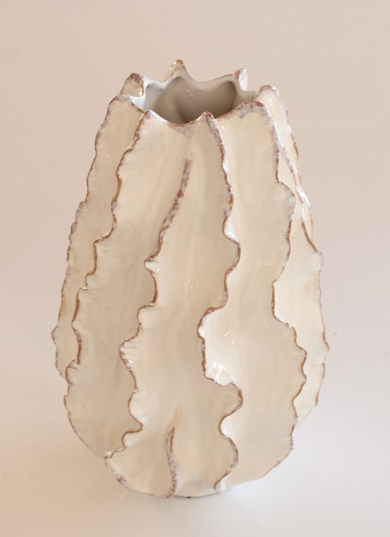 Tall Off White Ceramic Frill Vase